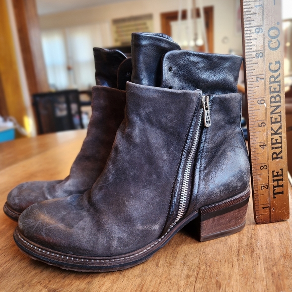 A.S.98 40 Cadmus Gray Suede Leather Ankle Boots EUC $398 Double Zipper W 9 - Picture 1 of 11